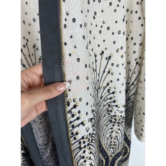 NEW Chicos Travelers Collection Foiled Peacock Jacket Size 3 XL Zipper Metallic - Picture 8 of 11